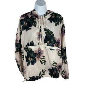 Floral Print Thread & Supply Hooded Pullover Jacket Medium Polyester Womens